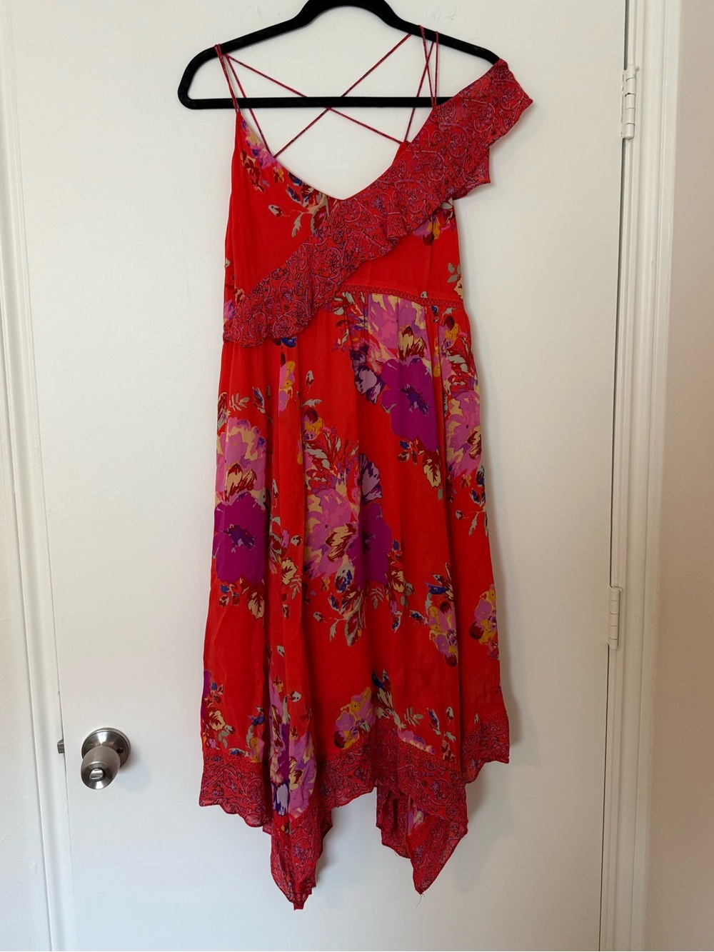 Maeve Red/Orange Floral One-Shoulder Ruffle Dress